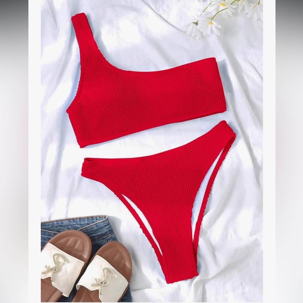 NWOT -  One Shoulder Bikini Ribbed Two Piece Swimsuit Women’s Bathing Suit